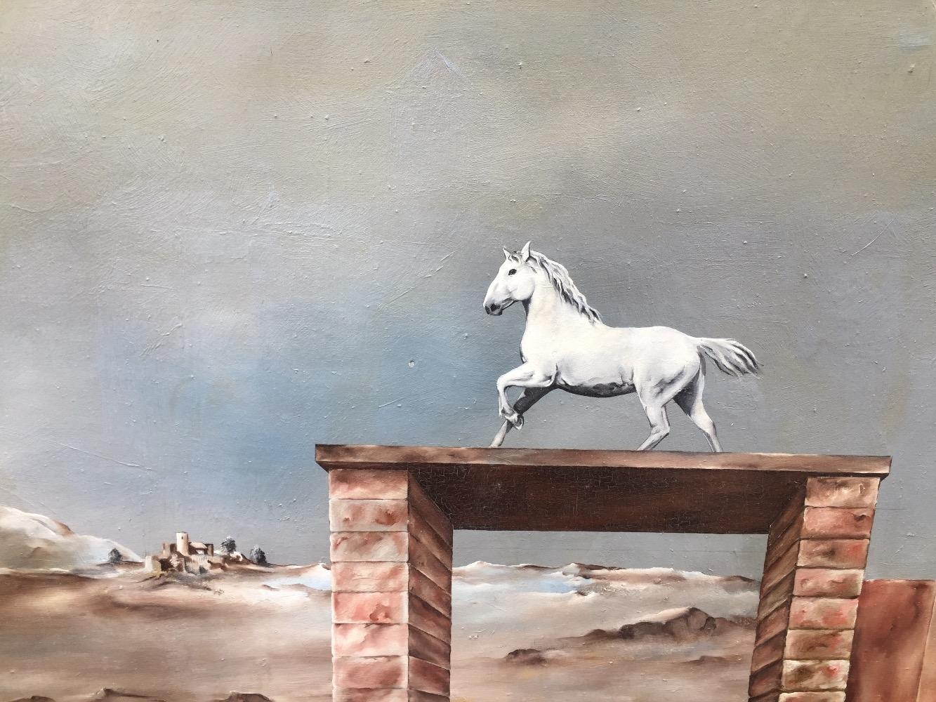 Surreel landscape with a white horse