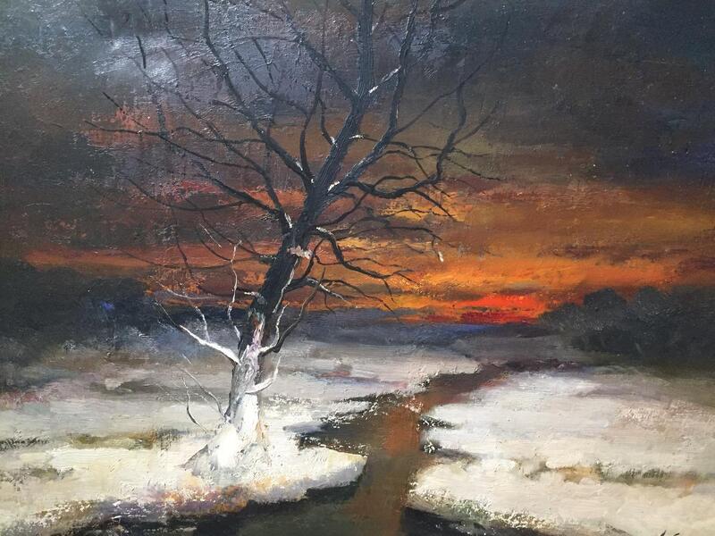 Lake in Flanders in the wintertime ( oil on canvas)