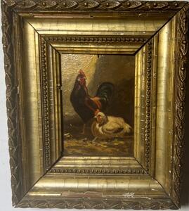 Mrs and Mr Chicken  ( oil on panel )