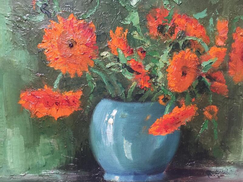 Stillife with orange flowers ( oil on canvas)