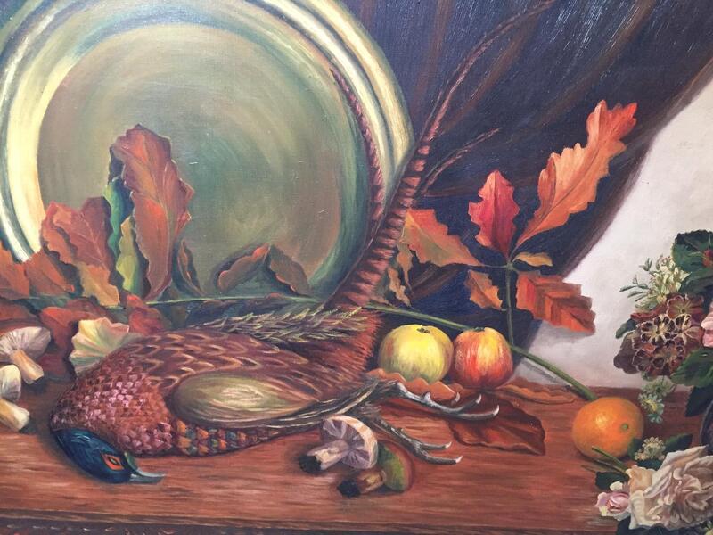 Stillife with pheasant with fruit and flowers ( oil on canvas)