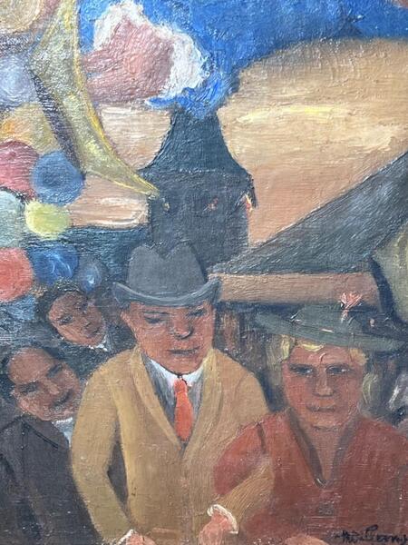 The henpecked husband and his wife at the fancy fair ( oil on board )