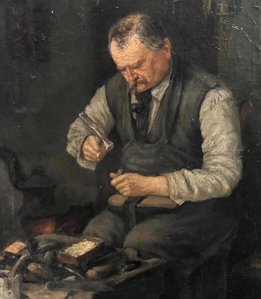 The shoemaker ( oil on canvas on panel )