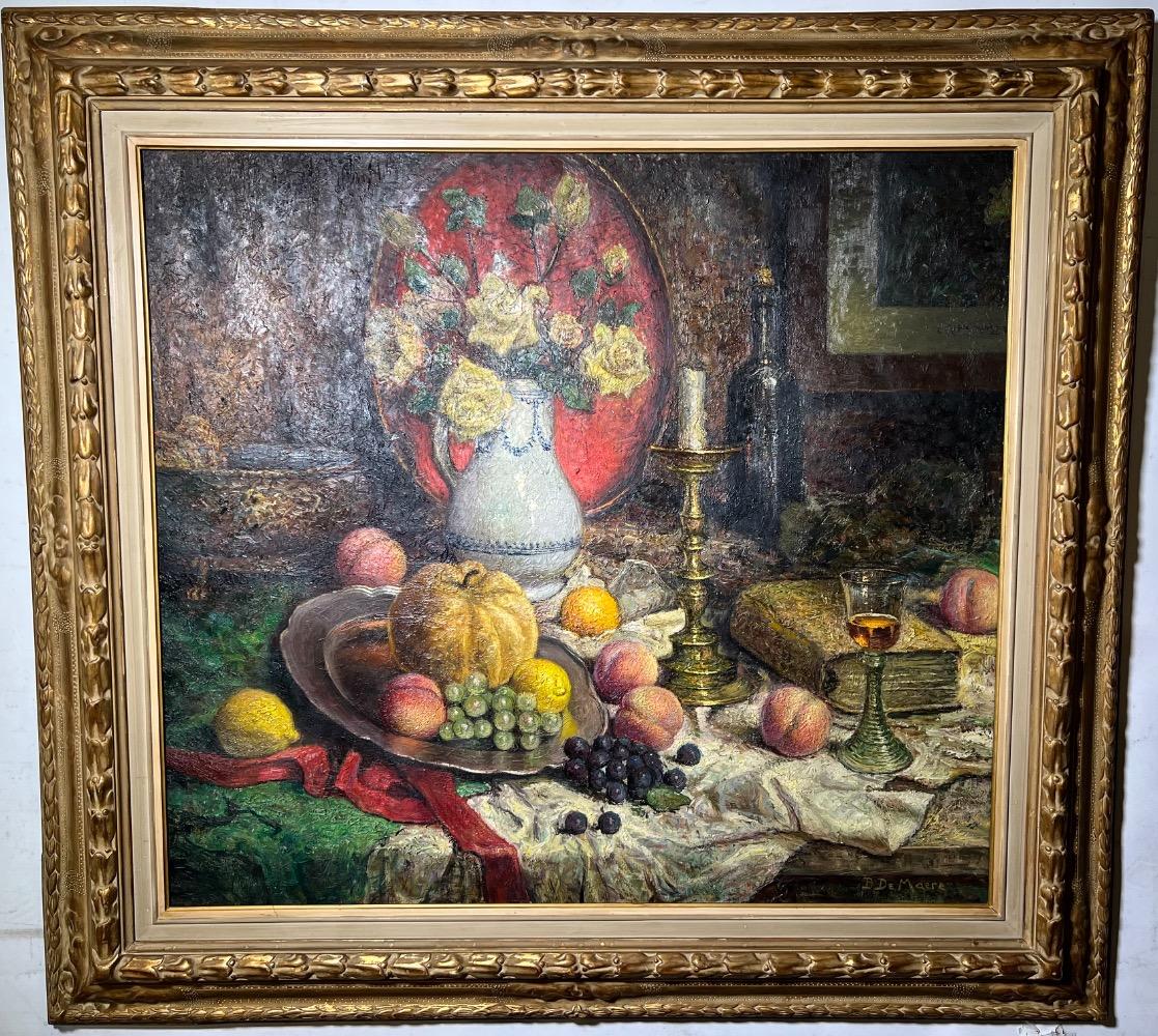 Stillife with fruit and flowers ( oil on canvas )