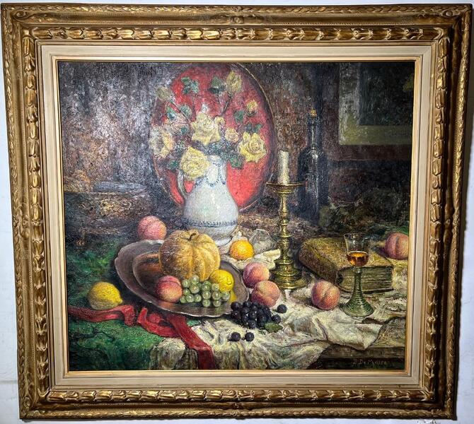 Stillife with fruit and flowers ( oil on canvas )
