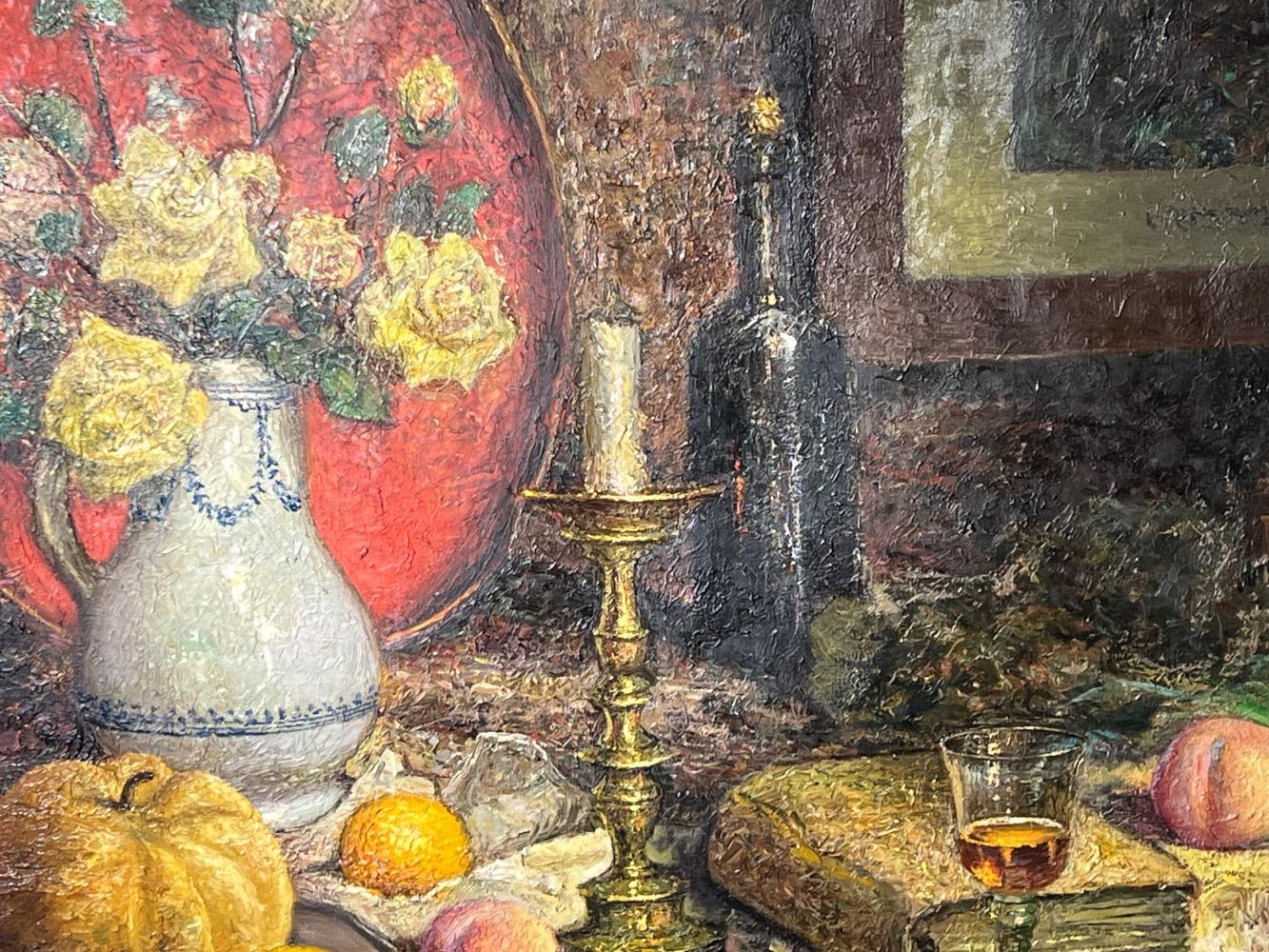 Stillife with fruit and flowers ( oil on canvas )