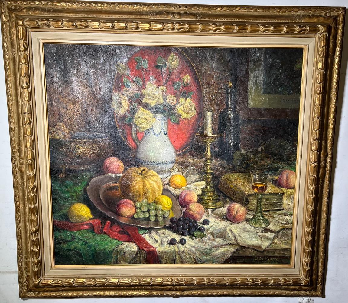 Stillife with fruit and flowers ( oil on canvas )