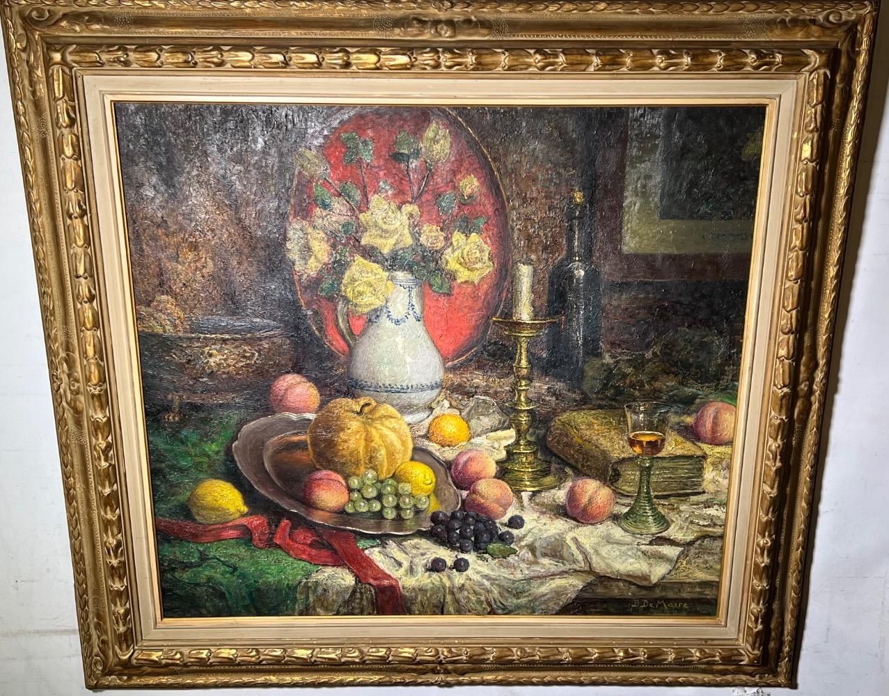 Stillife with fruit and flowers ( oil on canvas )