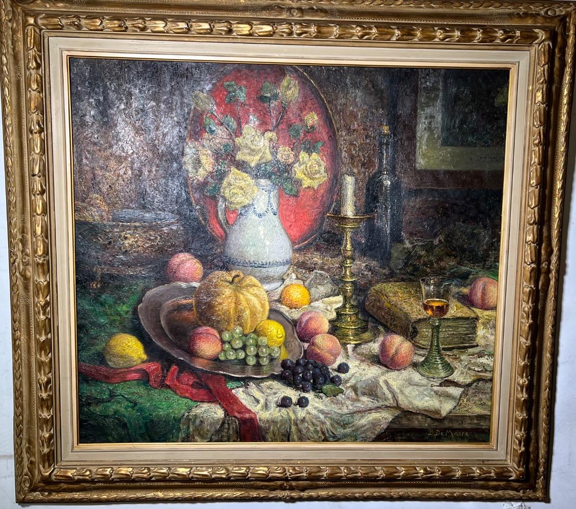 Stillife with fruit and flowers ( oil on canvas )