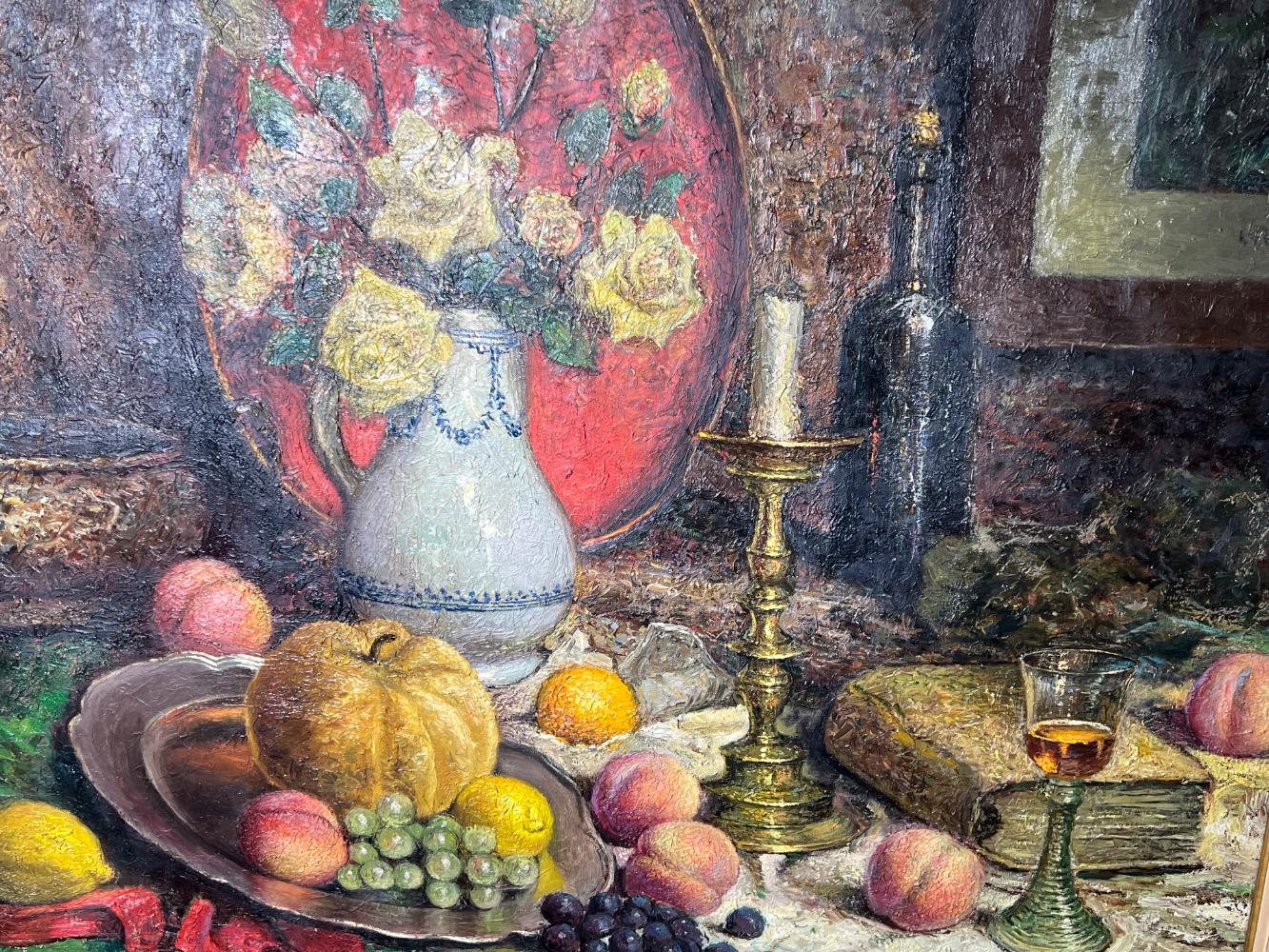 Stillife with fruit and flowers ( oil on canvas )