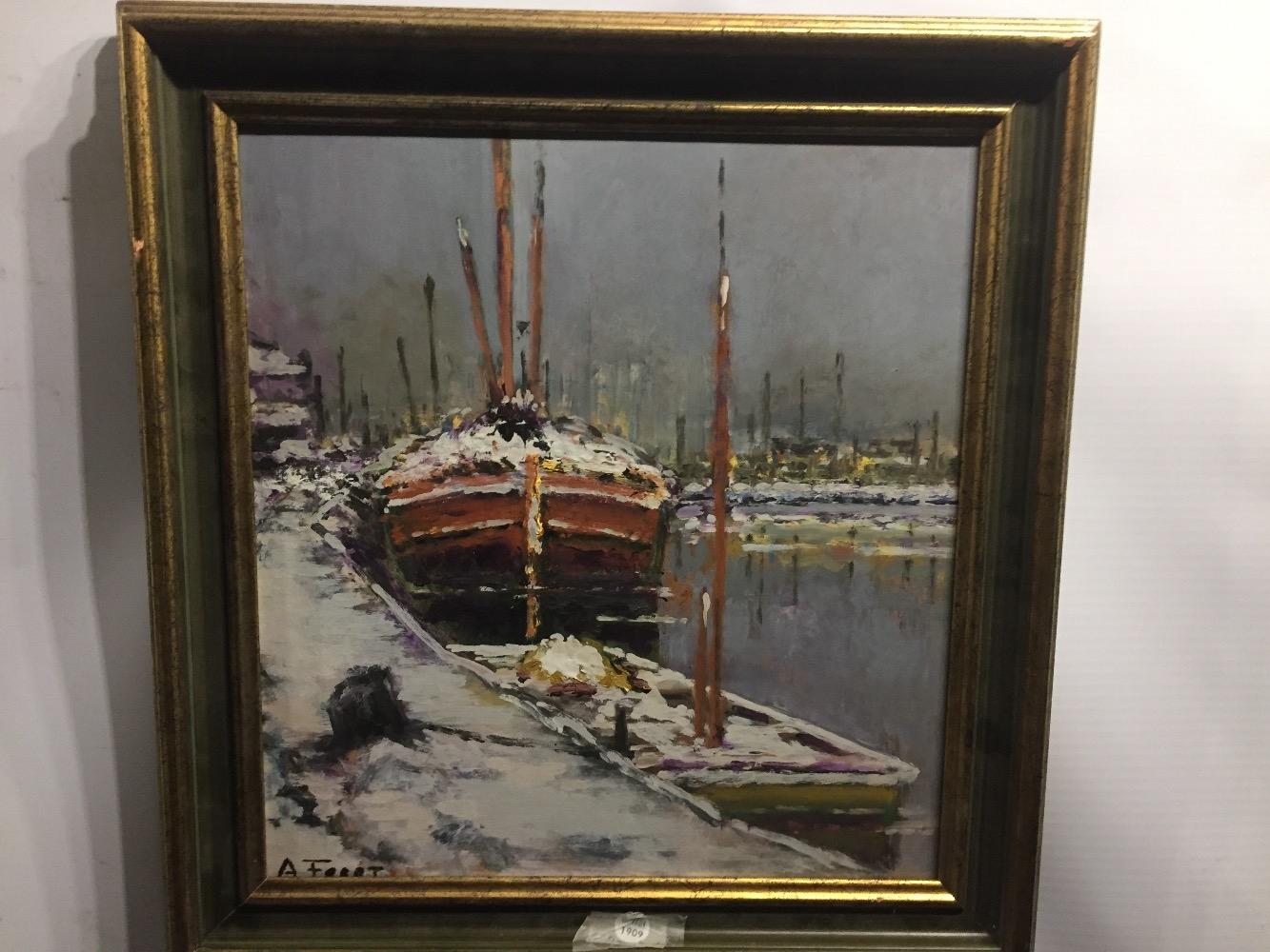 Boats in the harbour in the wintertime 