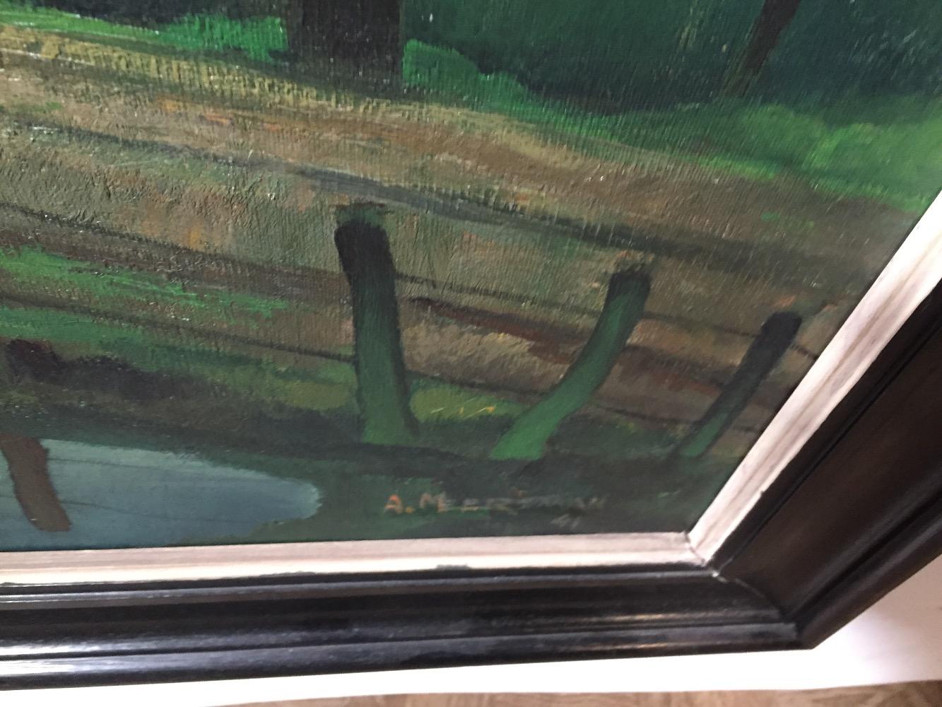 The farm at the riverside ( oil on canvas )