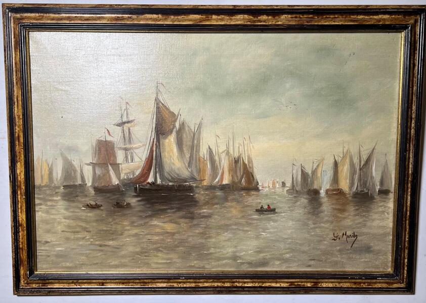 A pair of maritime scenes ( oil on canvas )