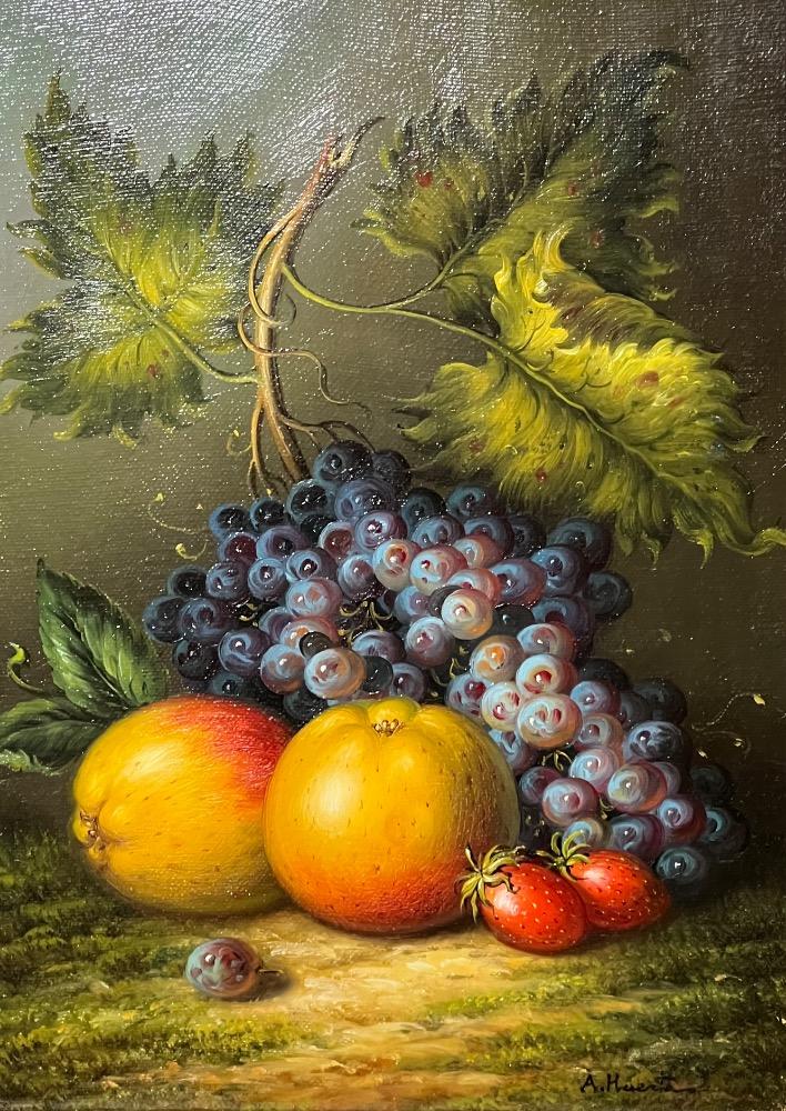 A pair of Stillifes with fruit ( oil on canvas )