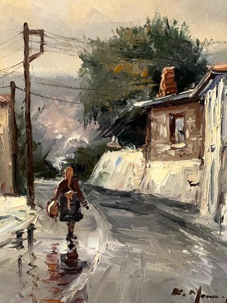 A walk to the village ( oil on canvas )