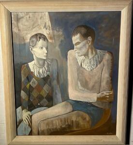 After Picasso , the acrobat and the young harlequin ( oil on canvas )