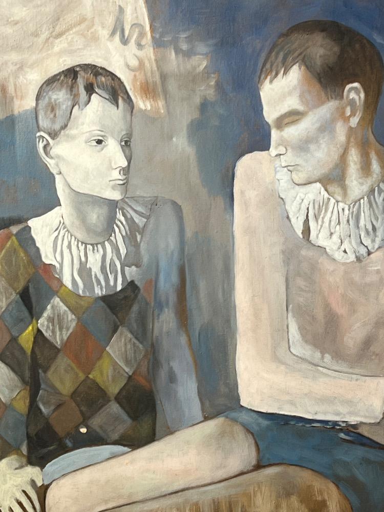 After Picasso , the acrobat and the young harlequin ( oil on canvas )