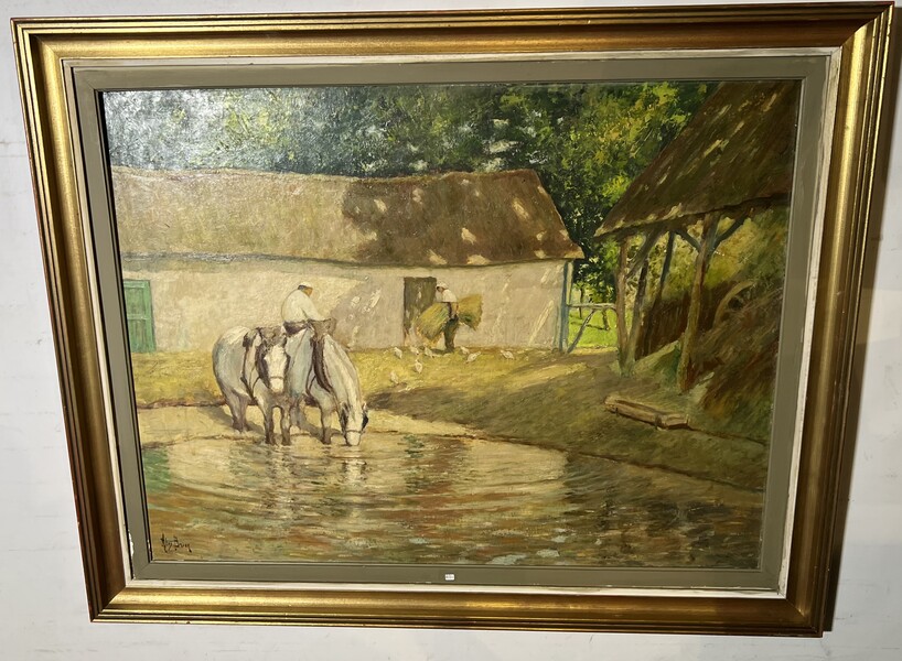 The daily life at the farm ( oil on canvas )