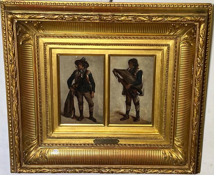 The two musicians ( oil on canvas on panel )