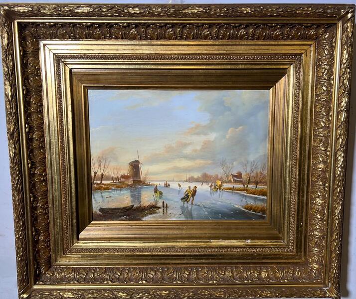 Wintertime in Holland ( oil on panel )