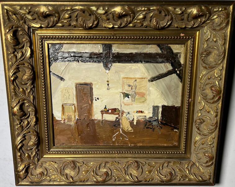 The artist studio ( oil on canvas on board )
