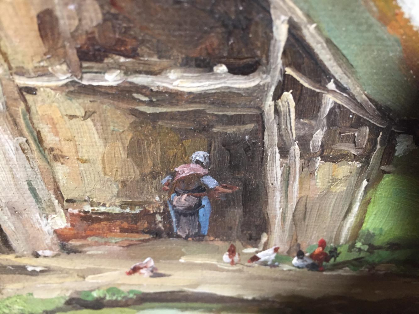 Feeding the chickens ( oil on board )