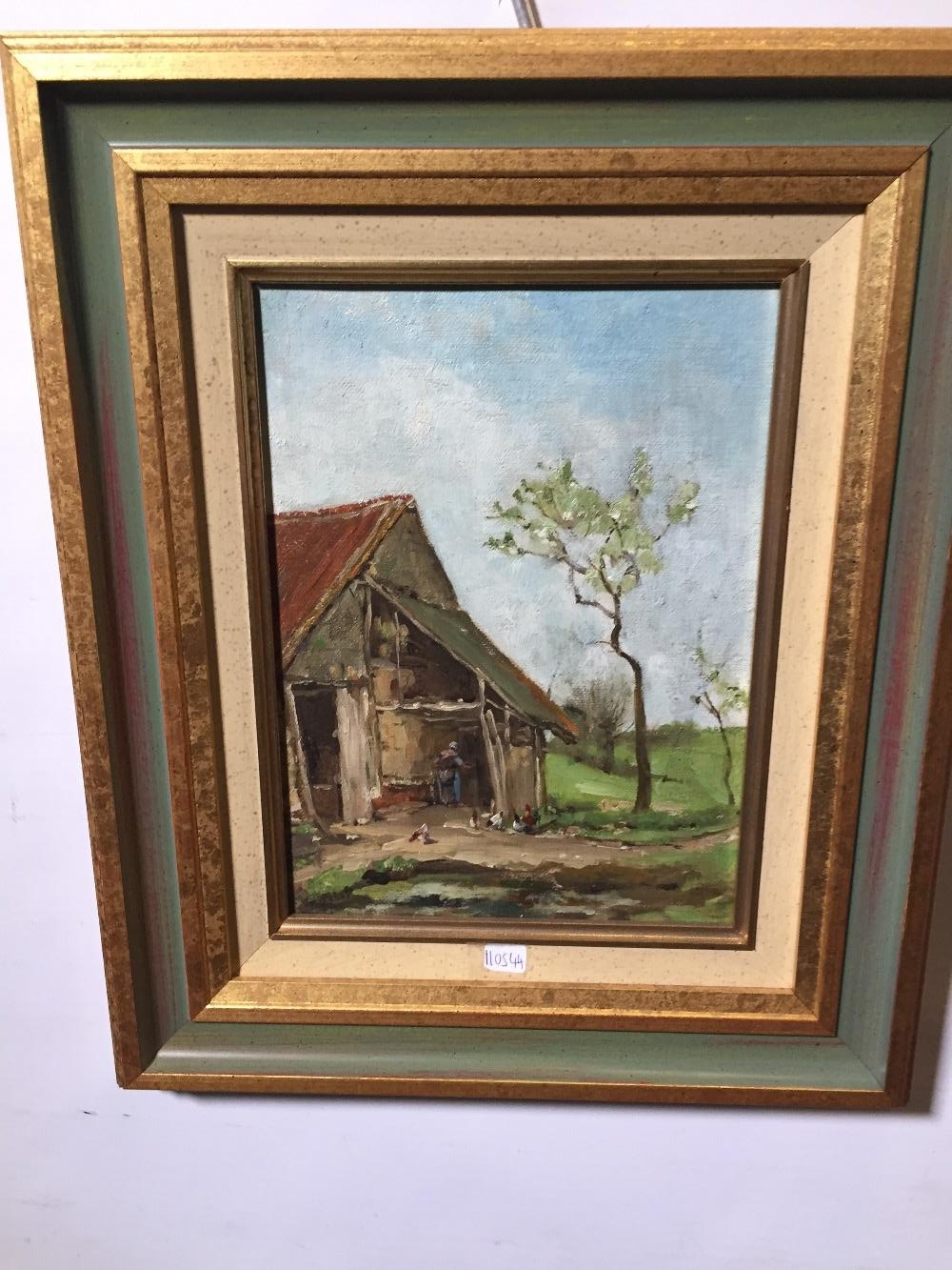 Feeding the chickens ( oil on board )