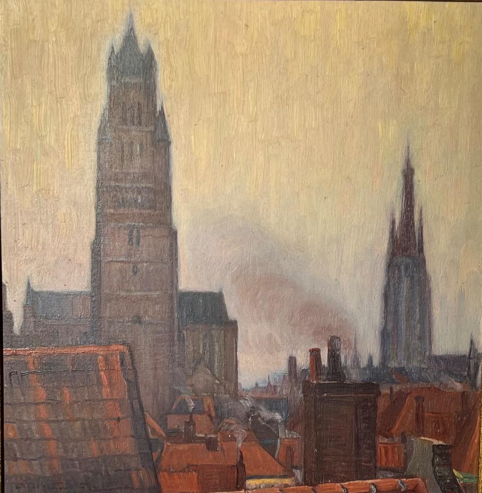 Panoramic view of Bruges ( oil on panel )