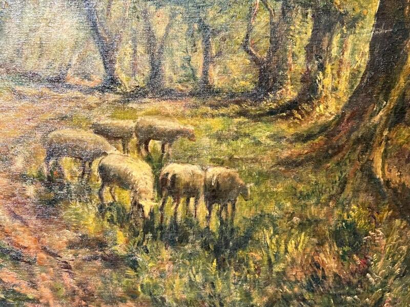 Sheep in the forest ( oil on canvas )