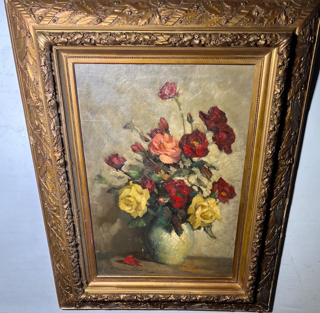 Stillife with roses ( oil on canvas on board )