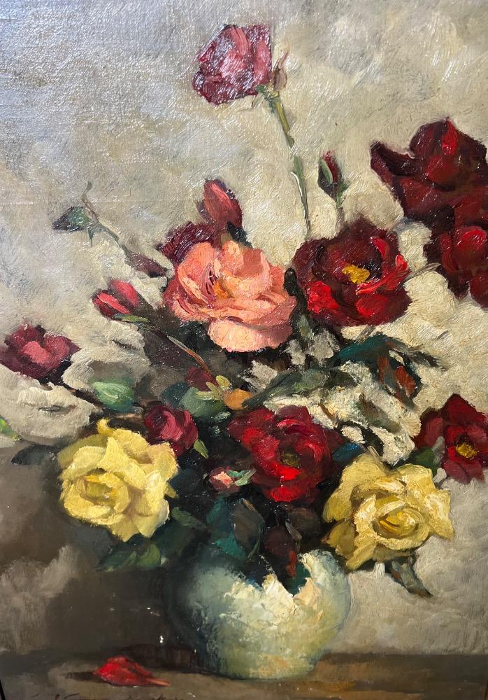 Stillife with roses ( oil on canvas on board )