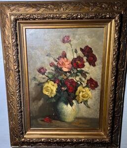 Stillife with roses ( oil on canvas on board )