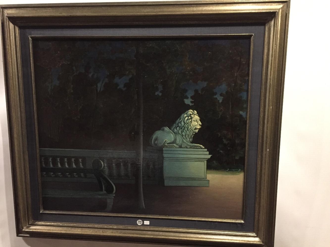 Lion in the park (oil on canvas)