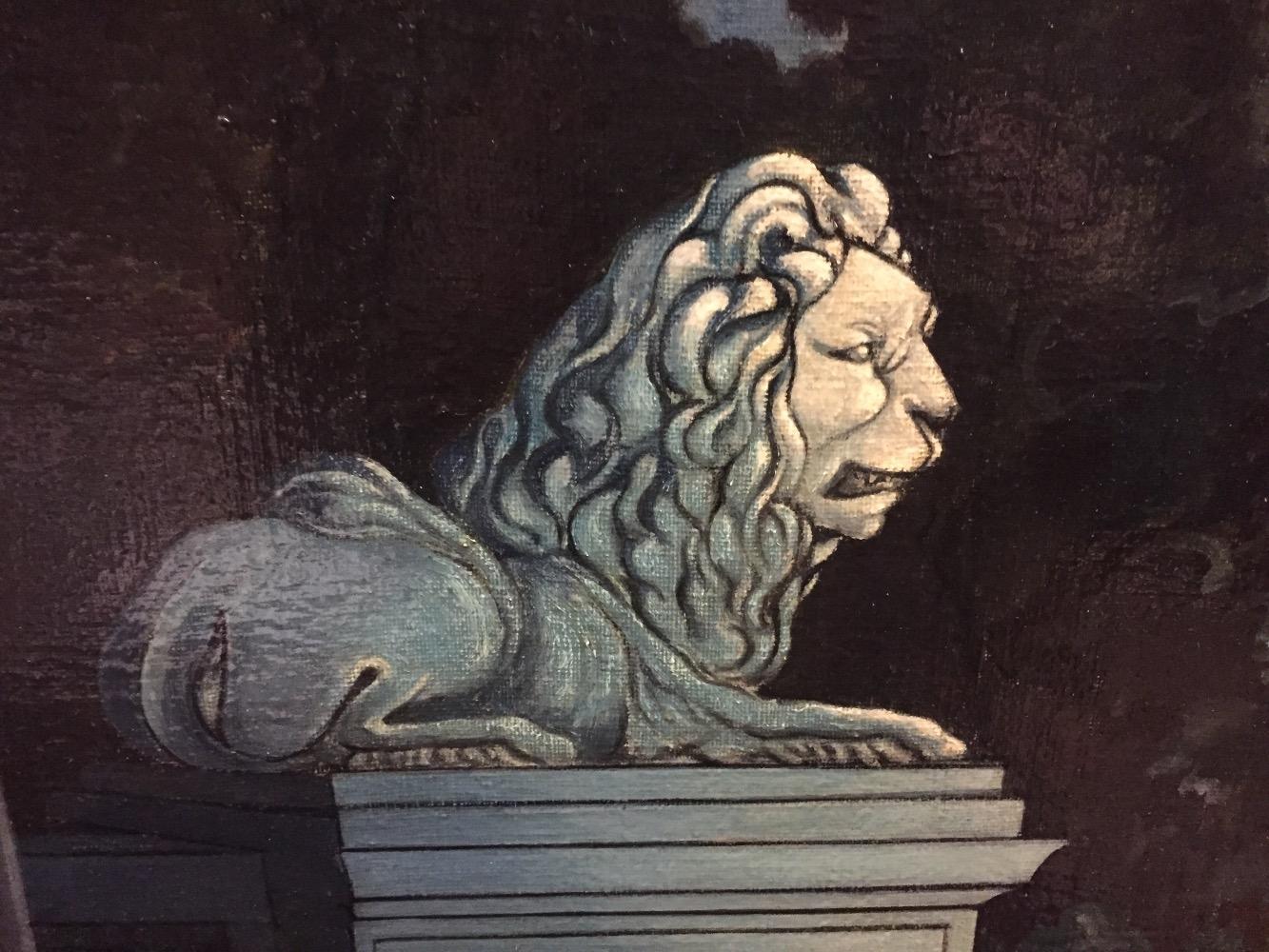 Lion in the park (oil on canvas)