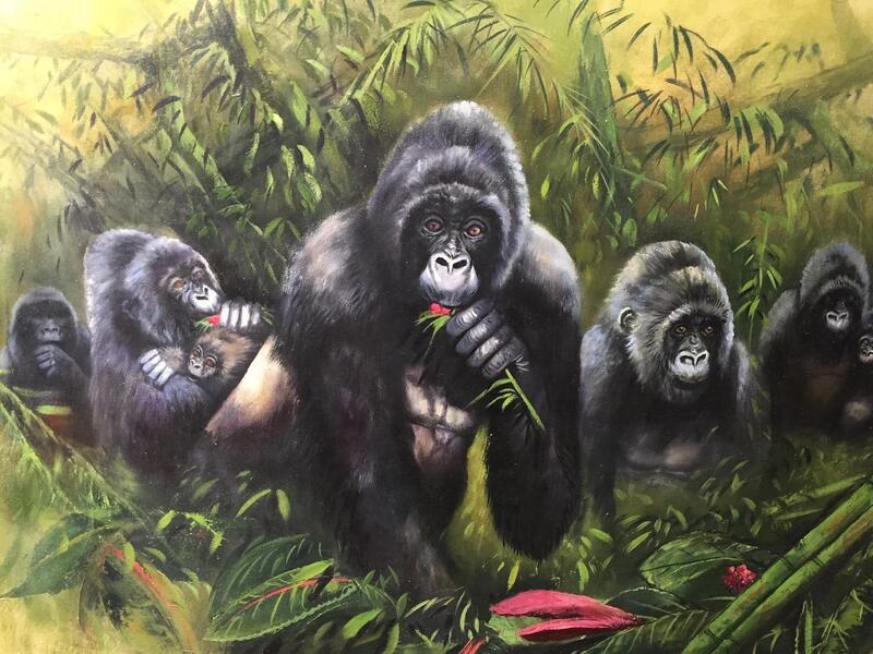 The happy Gorilla family ( oil on canvas)