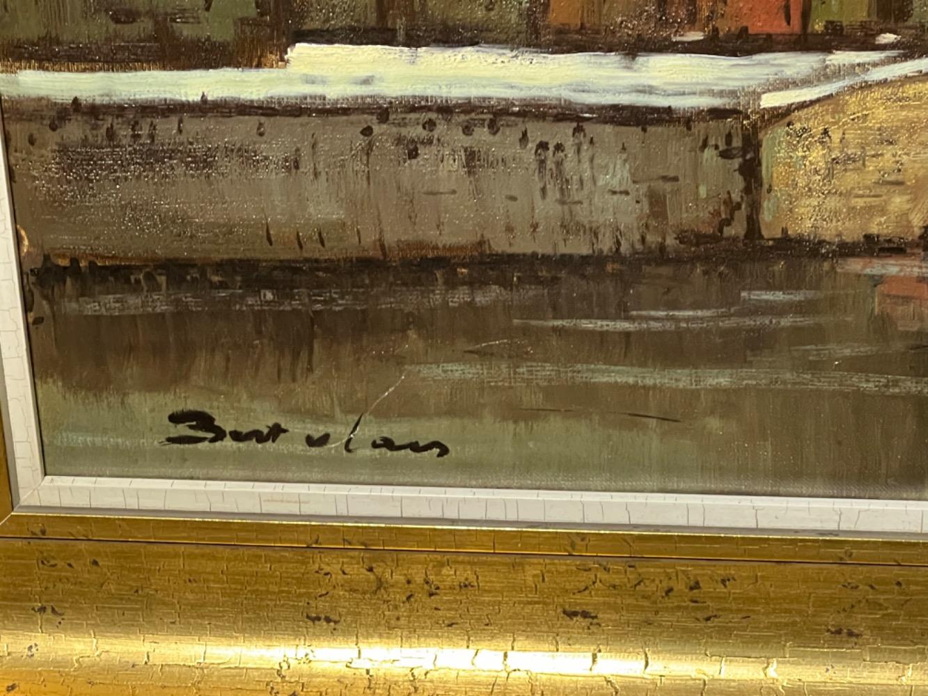 Walking in the streets of Bruges in the wintertime ( oil on canvas )