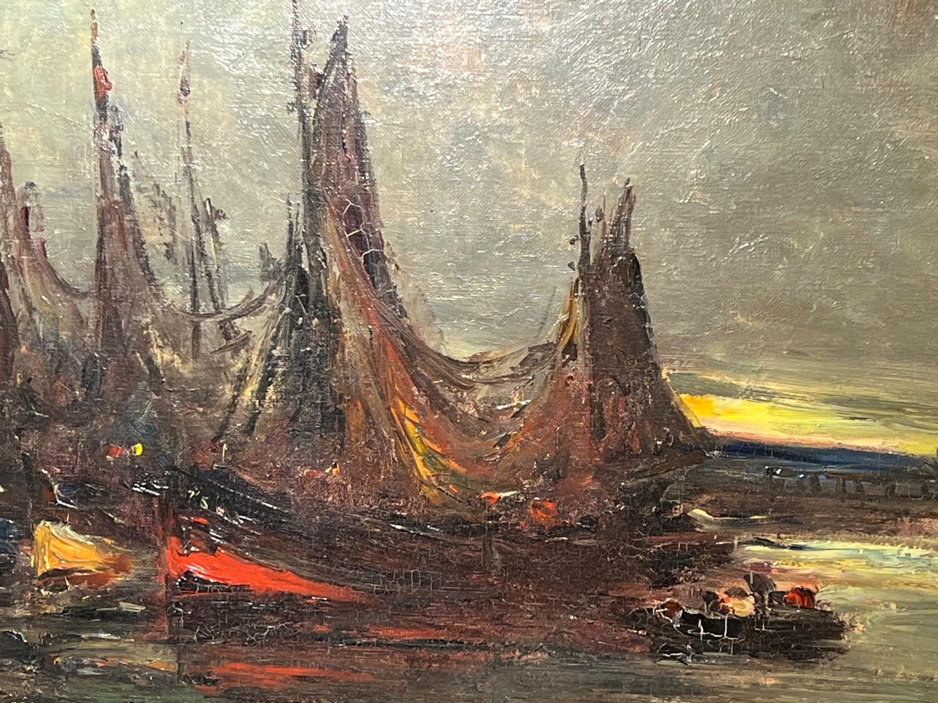 Boats in the harbour ( oil on canvas)