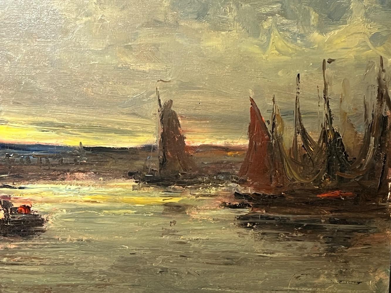 Boats in the harbour ( oil on canvas)