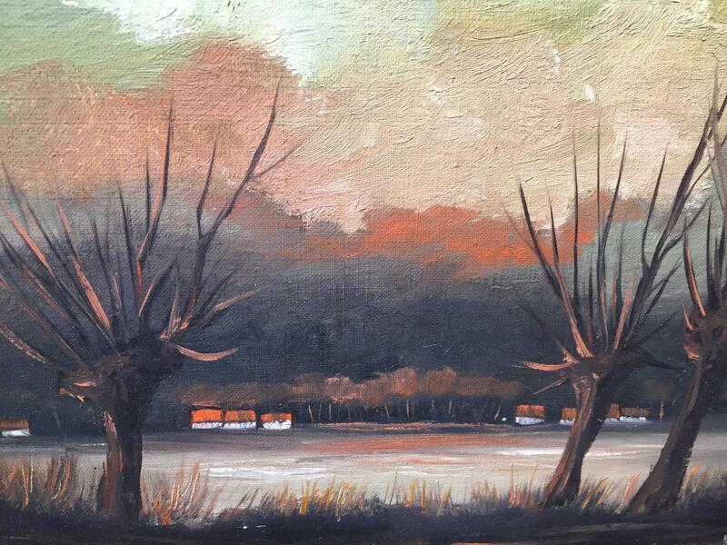 Cottages at the riverside oil on canvas)