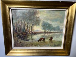 Cows at the riverside ( oil on panel )