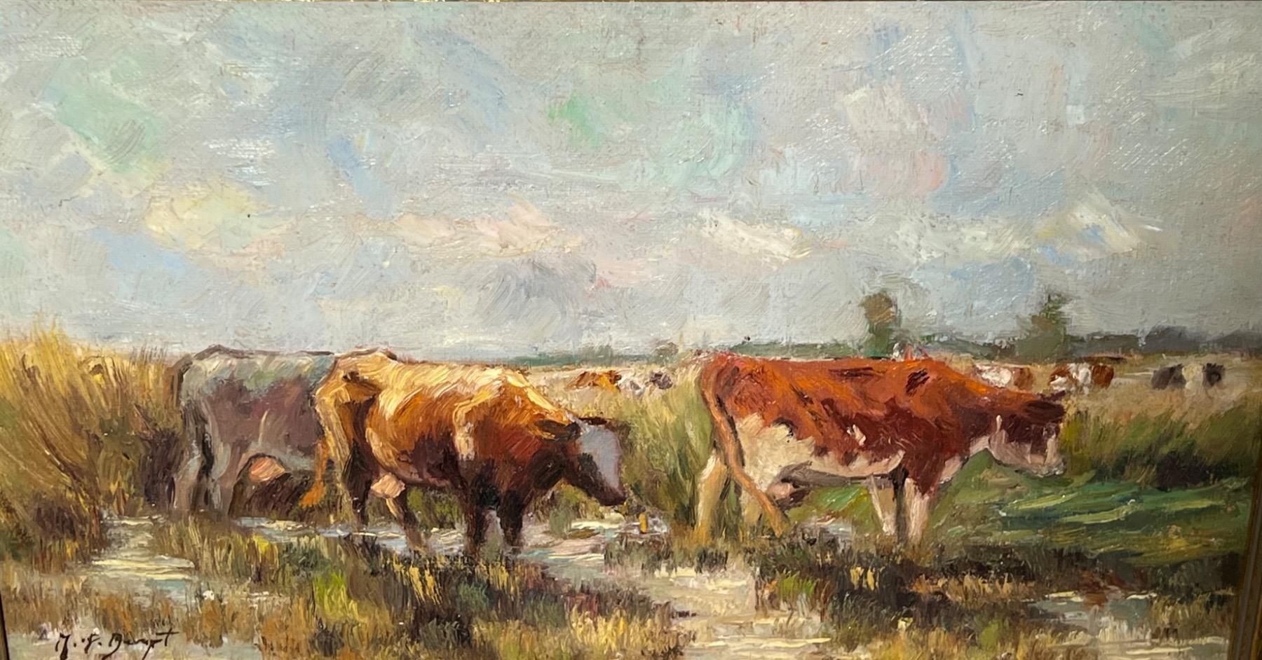 Cows near the riverside ( oil on panel )