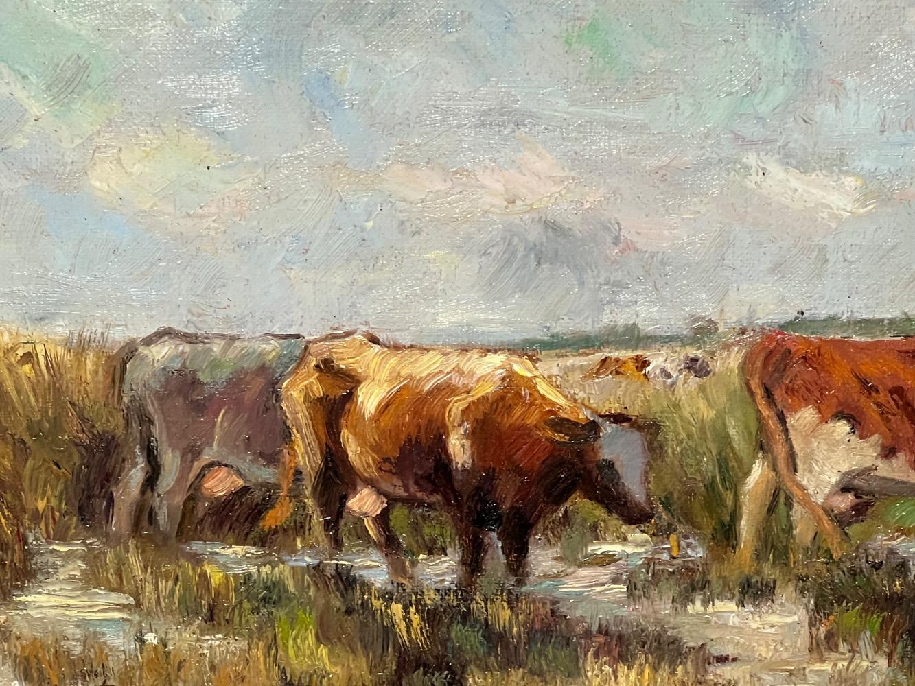 Cows near the riverside ( oil on panel )
