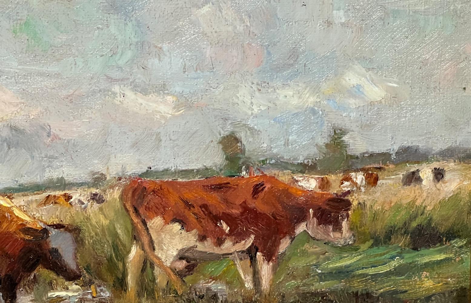 Cows near the riverside ( oil on panel )