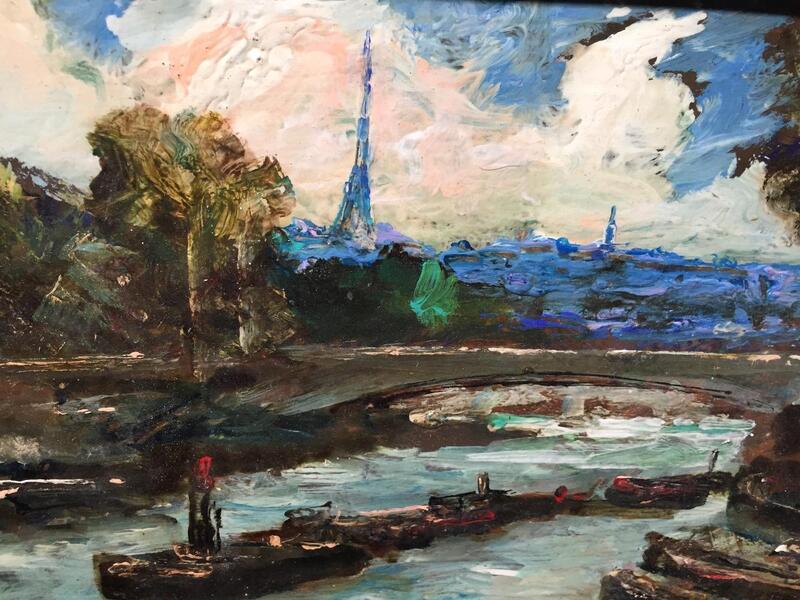 Daily Life on the water in Paris ( oil on panel)