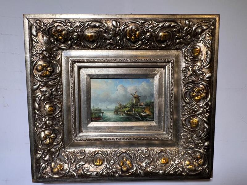 The daily life at the riverside ( oil on panel )