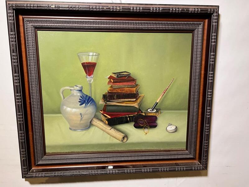 Stillife with books ( oil on panel )