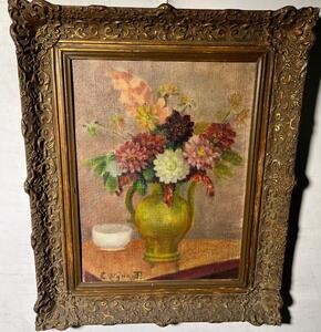 Stillife with flowers  ( oil on canvas on board )