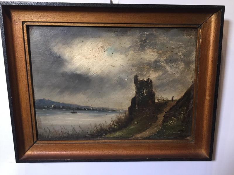 The ruin at the riverside ( oil on panel )