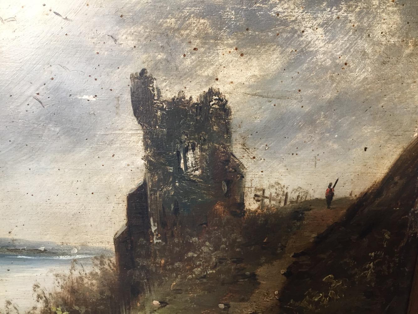 The ruin at the riverside ( oil on panel )