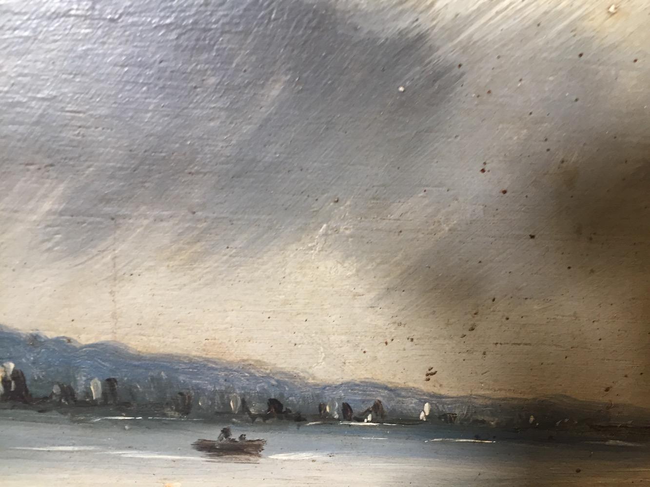 The ruin at the riverside ( oil on panel )